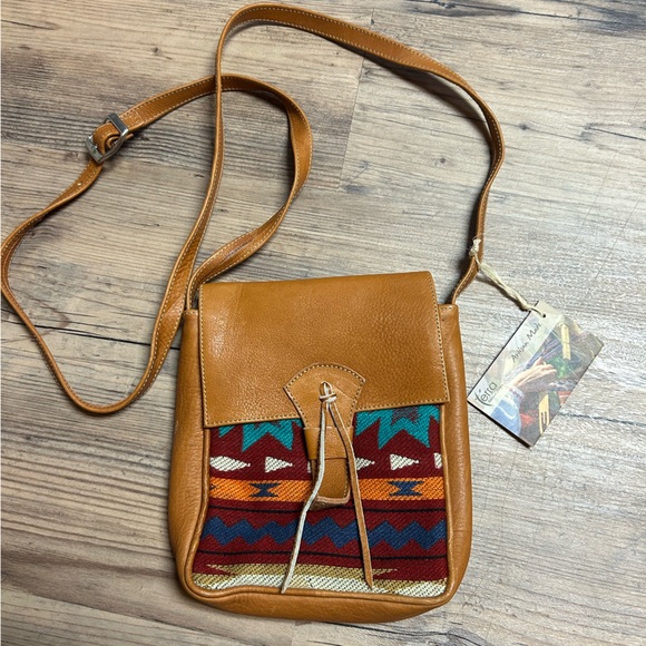 Terra Natural Designs Loom Leather Crossbody Bag with Colorful Aztec Pattern - Picture 1 of 9